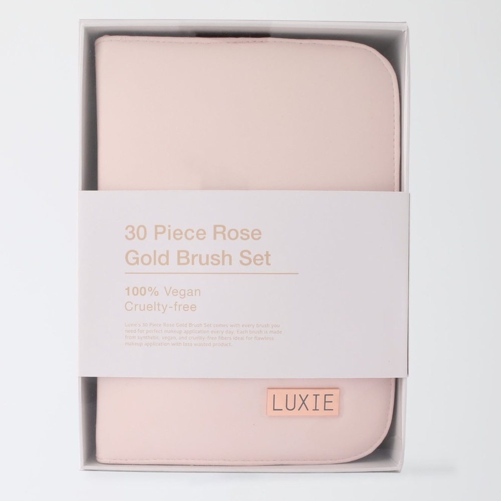 LUXIE 30 Piece Rose Gold Makeup Brush Set in Pink Zipper Case New - Picture 4 of 8